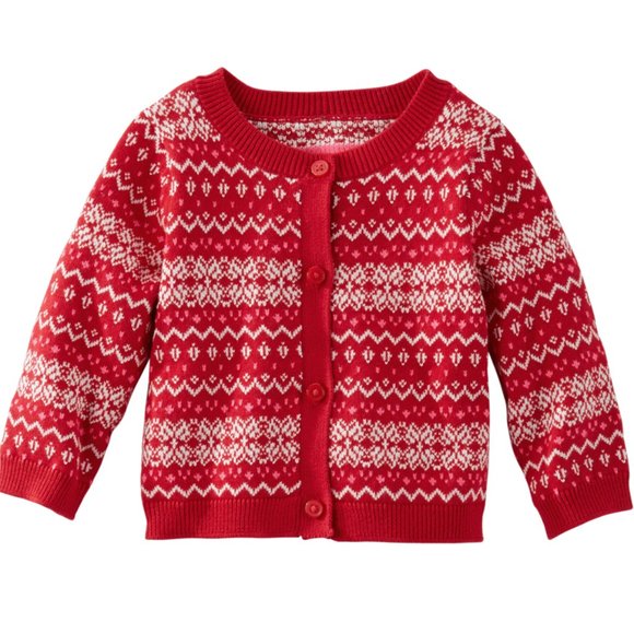 NWT Oshkosh B'gosh Toddler Baby Girls Sweater RED Fair Isle Button-Up 18… - Picture 1 of 3